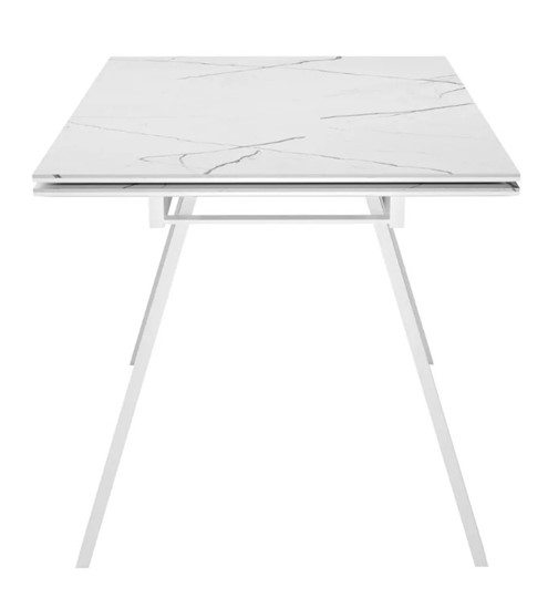 Обеденный раздвижной стол SKL 140, керамика белый мрамор/подстолье белое/ножки белые в Чите - изображение 3