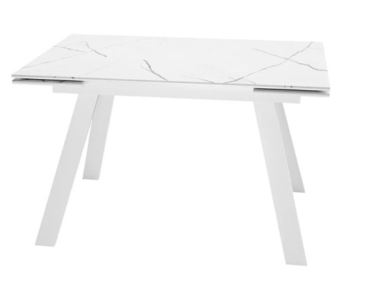 Обеденный раздвижной стол SKL 140, керамика белый мрамор/подстолье белое/ножки белые в Чите - изображение