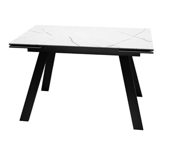 Кухонный стол раскладной SKL 140, керамика белый мрамор/подстолье черное/ножки черные в Чите