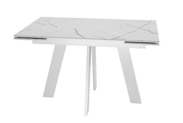 Кухонный стол раздвижной SKM 120, керамика белый мрамор/подстолье белое/ножки белые в Чите