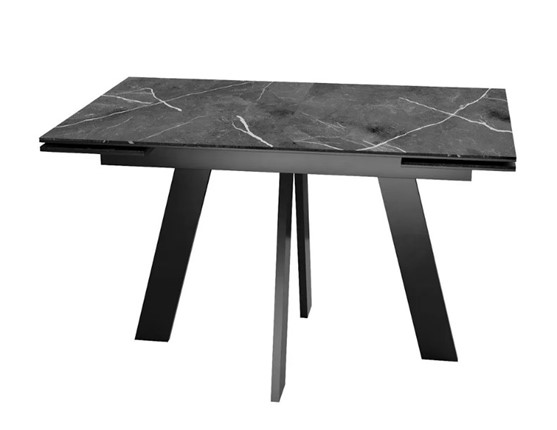Стол раздвижной SKM 120, керамика черный мрамор/подстолье черное/ножки черные в Чите - изображение