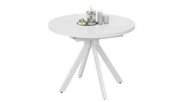 Обеденный овальный стол Стокгольм Тип 1 (Белый муар/Стекло глянцевое белое) в Чите