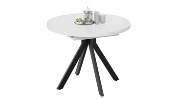 Овальный стол на кухню Стокгольм Тип 1 (Черный муар/Стекло глянцевое белое) в Чите