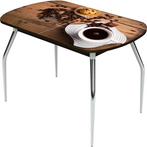 Кухонный раздвижной стол Ривьера исп.1 ноги хром №5 Фотопечать (Кофе №14) в Чите