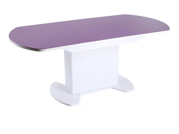 Кухонный стол раздвижной ПГ-02 тумба СТ2, белое, фиолетовое стекло, МДФ в Чите