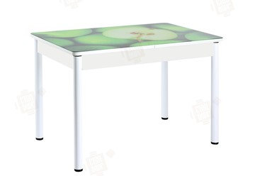 Обеденный раздвижной стол Айсберг-01 СТФ, белый/фотопечать зеленые яблоки/ноги крашеные в Чите