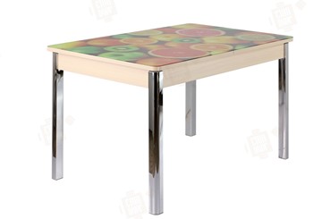 Кухонный стол раскладной Айсберг-01 СТФ, дуб/фотопечать фрукты/ноги хром квадратные в Чите