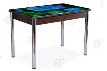 Кухонный стол раскладной Айсберг-01 СТФ, венге/фотопечать фиалка/ноги хром прямые в Чите