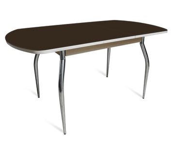 Кухонный раскладной стол ПГ мини СТ2, дуб молочный/черное стекло/35 хром гнутые металл в Чите