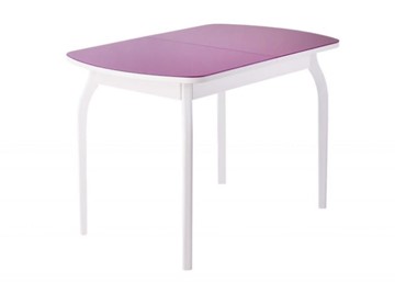 Кухонный раздвижной стол ПГ-мини, матовое фиолетовое стекло, ноги гнутые массив белый в Чите