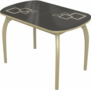 Обеденный раздвижной стол Ривьера мини дерево №1, Рисунок квадро (стекло коричневое/молочный/дуб выбеленный) в Чите