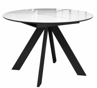 Стол на кухню раздвижной  DikLine SFC110 d1100 стекло Оптивайт Белый мрамор/подстолье черное/опоры черные в Чите