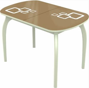 Кухонный стол раскладной Ривьера мини дерево №1, Рисунок квадро (стекло капучино/белый/белый) в Чите