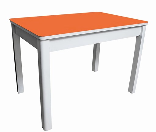 Обеденный стол Айсберг-05 СТ2, белое ЛДСП/стекло оранжевое/прямые массив белый в Чите - изображение