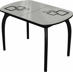 Кухонный раскладной стол Ривьера мини дерево №1, Рисунок квадро (стекло белое/черный/черный) в Чите
