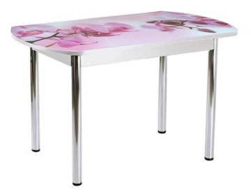 Кухонный стол раздвижной ПГ-01СТФ белое/орхидея/39 прямые трубы хром в Чите