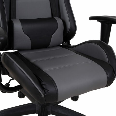 Кресло компьютерное Brabix GT Racer GM-100 (две подушки, экокожа, черное/серое) 531926 в Чите - изображение 8