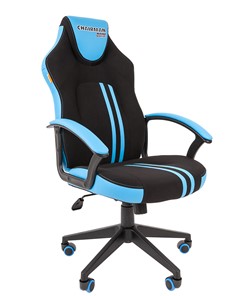 Кресло игровое CHAIRMAN GAME 26  Экокожа - Ткань стандарт. Черный/голубой в Чите - предосмотр