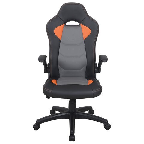 Кресло компьютерное BRABIX "Skill GM-005", откидные подлокотники, экокожа, черное/оранжевое, 532495 в Чите - изображение 4