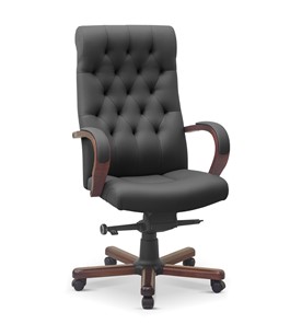 Кресло в офис Status, натуральная кожа с компаньоном /серая/дерево - орех аида в Чите