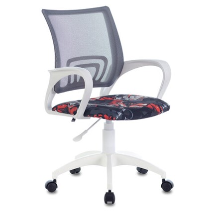 Компьютерное кресло Brabix Fly MG-396W (с подлокотниками, пластик белый, сетка, серое с рисунком "Graffity") 532404 в Чите - изображение