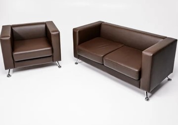Комплект мебели Альбиони коричневый кожзам  диван 2Д + кресло в Чите