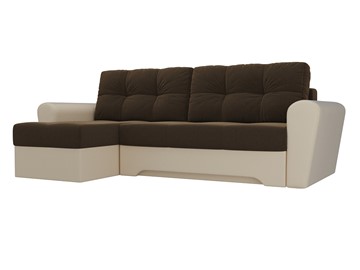 Угловой диван для гостиной Амстердам, Коричневый/Бежевый (микровельвет/экокожа) в Чите