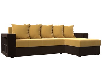 Угловой раскладной диван Дубай Лайт, Желтый/Коричневый (микровельвет) в Чите