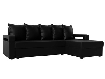 Угловой диван с оттоманкой Гермес Лайт, Черный (экокожа) в Чите