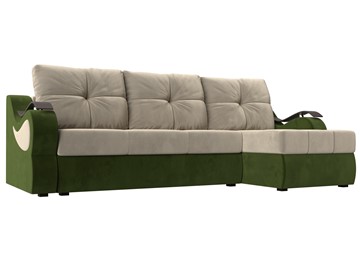 Угловой диван Меркурий, Бежевый/зеленый (вельвет) в Чите