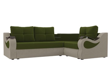 Угловой диван для гостиной Митчелл, Зеленый/Бежевый (микровельвет) в Чите