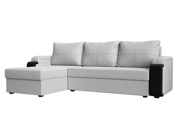 Угловой диван с оттоманкой Николь лайт, Белый/Черный (экокожа) в Чите