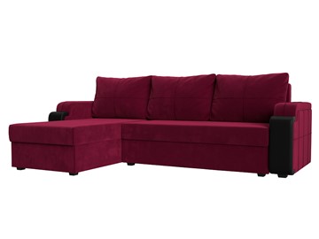 Угловой диван с оттоманкой Николь лайт, Бордовый/Черный (микровельвет/экокожа) в Чите