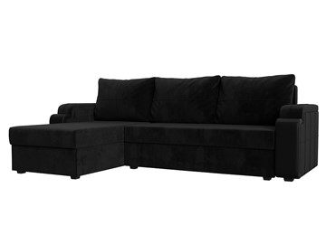 Угловой диван с оттоманкой Николь лайт, Черный/Черный (велюр/экокожа) в Чите