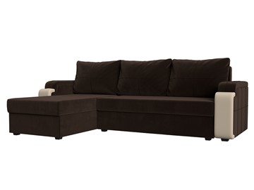 Угловой диван с оттоманкой Николь лайт, Коричневый/Бежевый (микровельвет/экокожа) в Чите