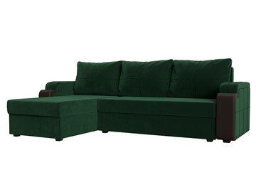 Угловой раскладной диван Николь лайт, Зеленый/Коричневый (велюр/экокожа) в Чите
