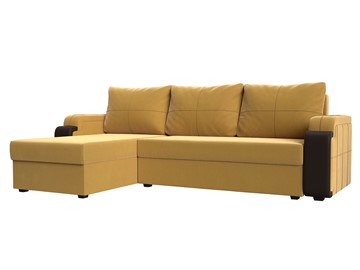 Угловой диван с оттоманкой Николь лайт, Желтый/Коричневый (микровельвет/экокожа) в Чите