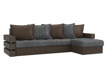 Угловой раскладной диван Венеция, Серый/Коричневый (рогожка) в Чите
