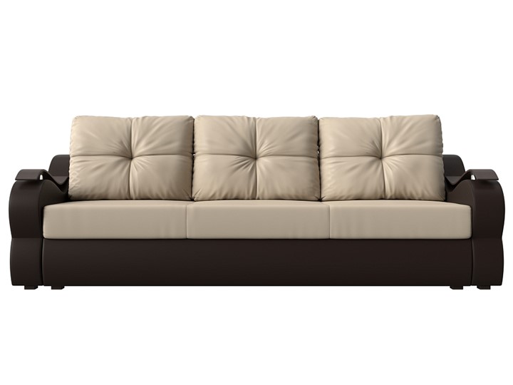 Прямой диван Меркурий еврокнижка, Бежевый/коричневый (экокожа) в Чите - изображение 1