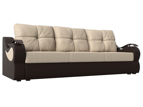 Прямой диван Меркурий еврокнижка, Бежевый/коричневый (экокожа) в Чите - изображение