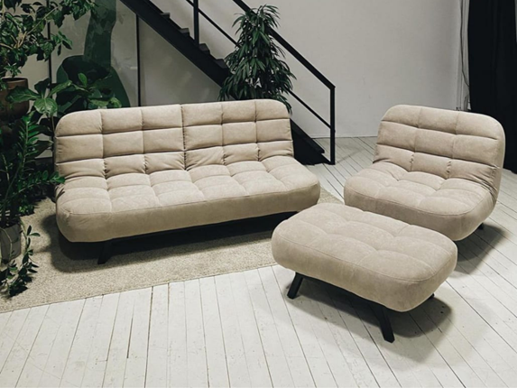 Комплект мебели Абри цвет бежевый диван + кресло +пуф пора металл в Чите - изображение