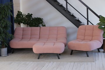 Комплект мебели Абри розовый кресло + диван + пуф опора металл в Чите - предосмотр
