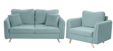 Комплект мебели Бертон голубой диван+ кресло в Чите