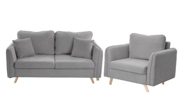 Комплект мебели Бертон серый диван+ кресло в Чите