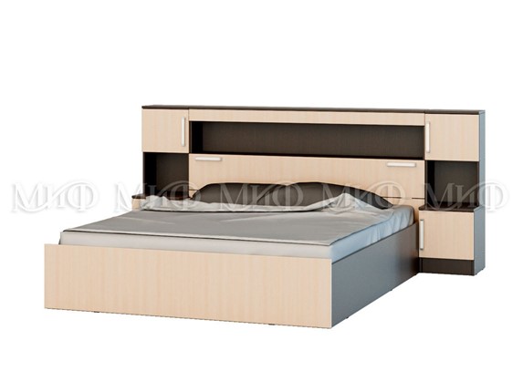 Кровать 2-х спальная Бася 1600 с надстройкой и с тумбами в Чите - изображение
