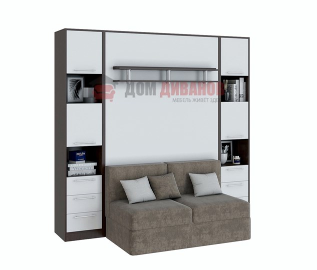 Кровать-шкаф с диваном Бела 1, с полкой ножкой, 1200х2000, венге/белый в Чите - изображение 1