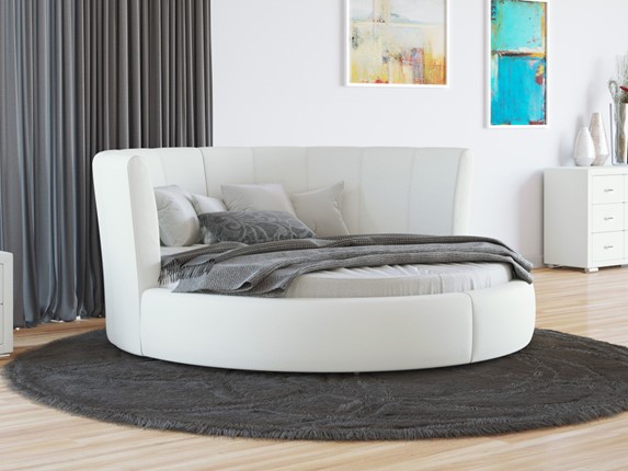 Круглая кровать Luna 200х200, Экокожа (Белый) в Чите - изображение