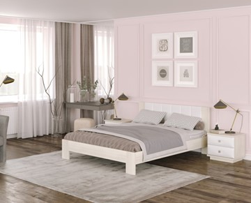 Спальная кровать Soft 140x200, Дуб Шамони с экокожей белой в Чите
