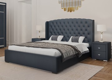 Двуспальная кровать Dario Classic Lite 140x200, Экокожа (Темно-синий) в Чите