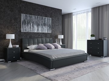 Кровать спальная Corso-1L 140x200, Экокожа (Черный) в Чите